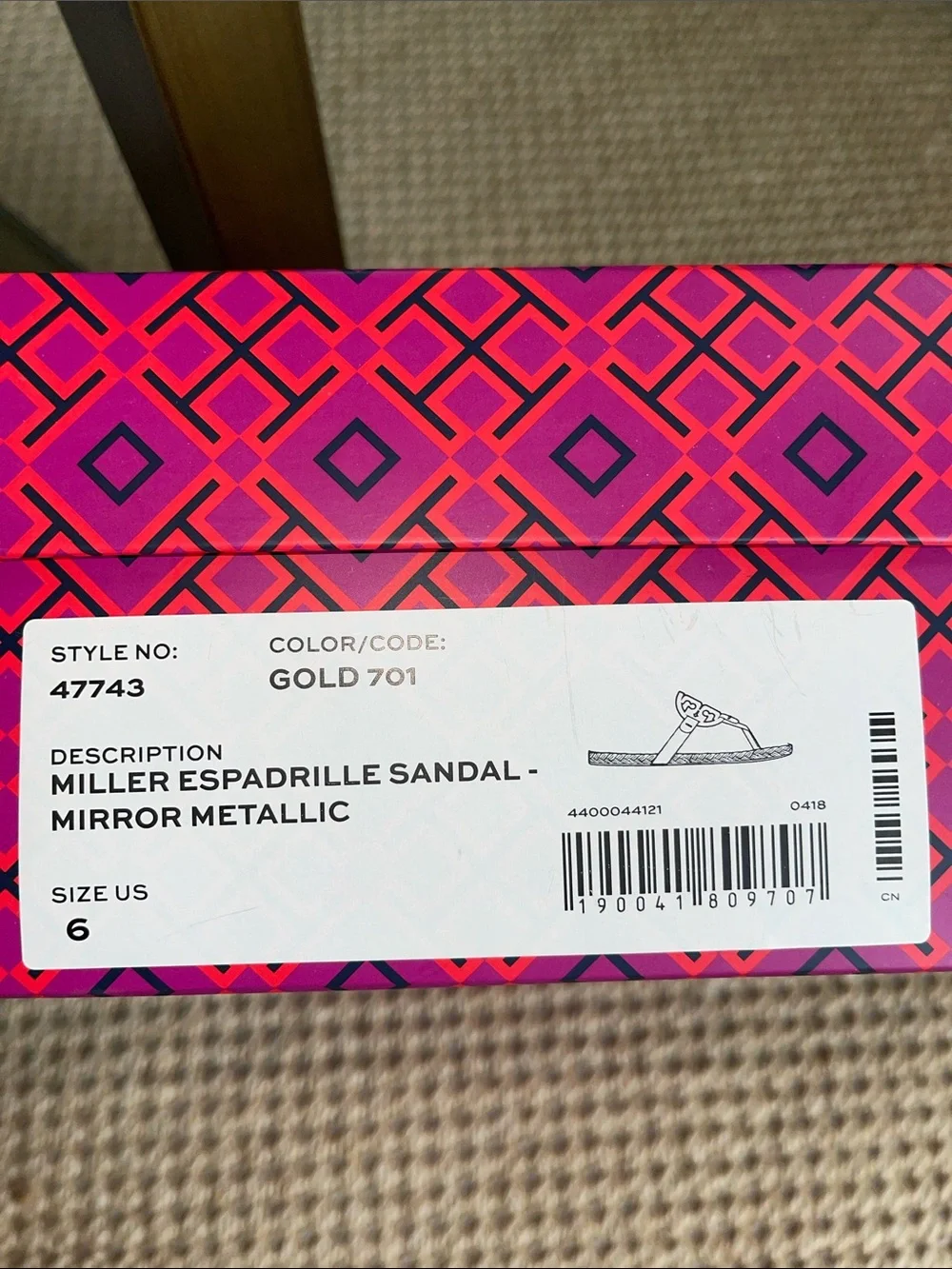 Tory Burch Miller Espadrille sandals, mirror gold metallic